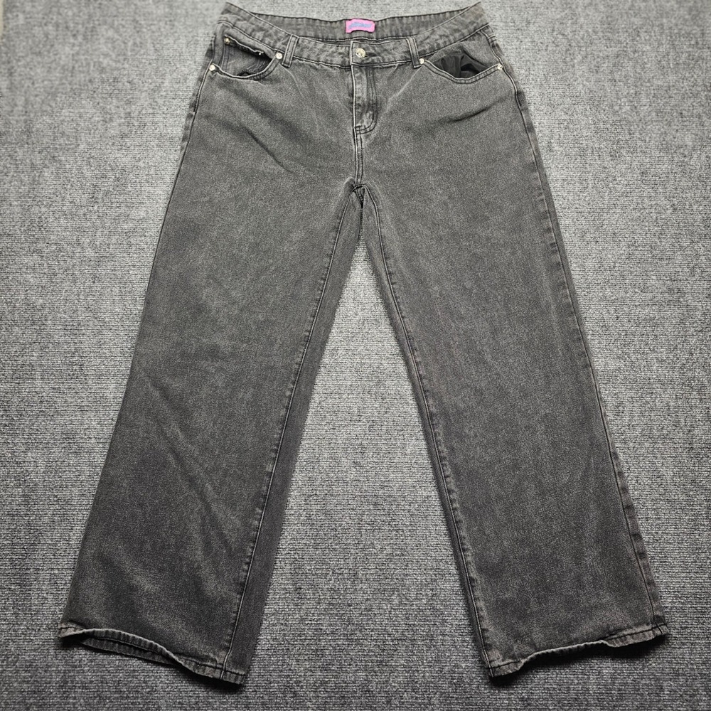 Edikted Washed Black Wide Leg Denim Jeans Womens 33x29 Streetwear Cotton